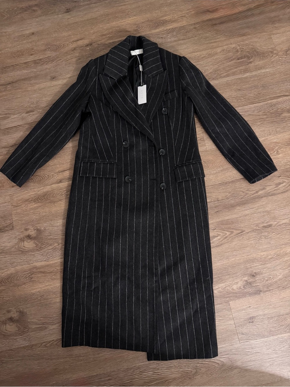 Astr the Label Charcoal Pinstripe Double-Breasted Coat